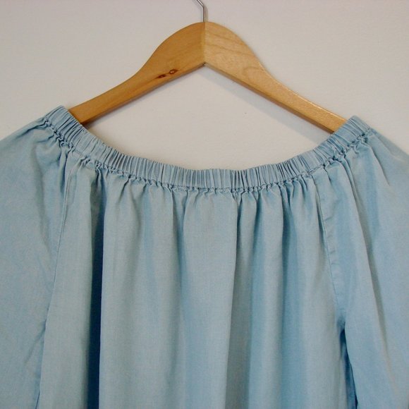 Light Blue Blouse Top Boho Peasant Festival Ruffle Off Shoulder Size Small - Picture 12 of 16